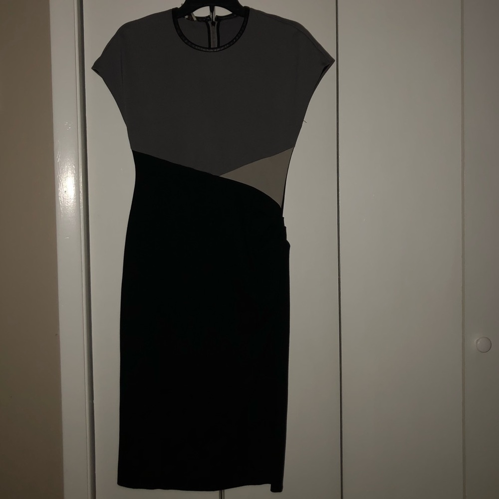 Knee Length Black And Grey Shirt Sleeve Dress